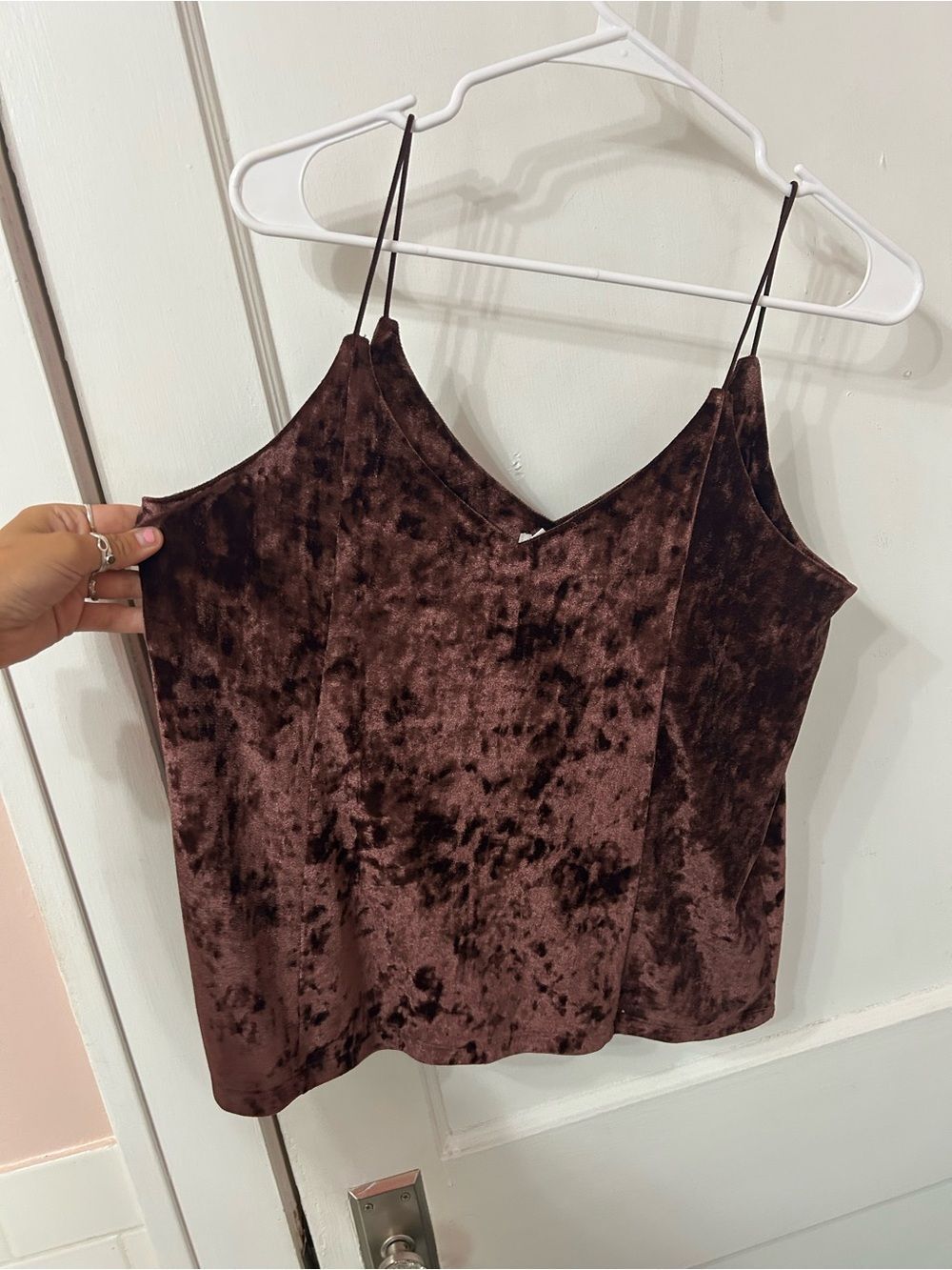 Maurices Crushed Velvet V-Neck Camisole - Dark Brown - Picture 4 of 5